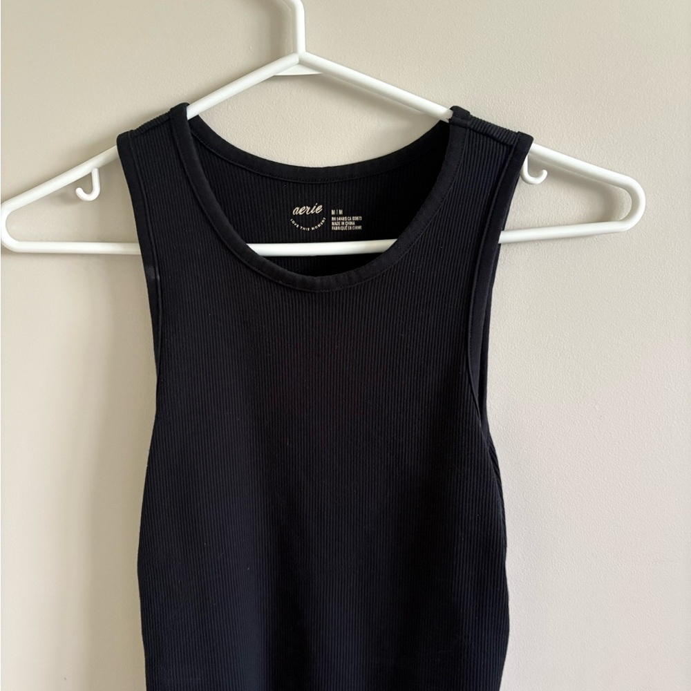 aerie Black Ribbed Tank Top
